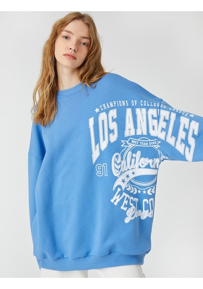 Koton Bisiklet Yaka Sweatshirt Uzun Kollu Baskılı Rahat Kesim Mavi 3sal10402ık Mavi