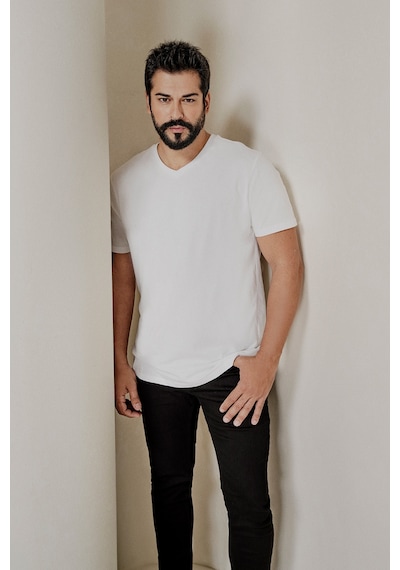 Ac&Co / Altınyıldız Classics Slim Fit Dar Kesim V Yaka Pamuklu Erkek Tişört Beyaz