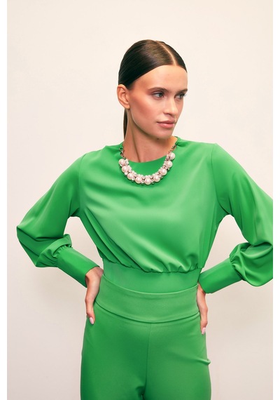 Sateen Kolye Detaylı Crop Bluz - Yeşil