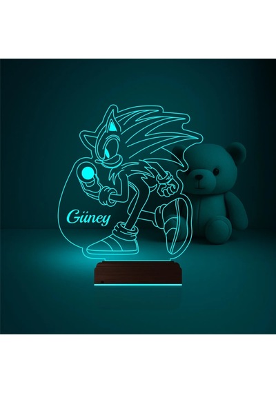 Luvivia Çocuk Odası Çizgi Film Sonic Kişiye Özel 3d Lamba - Masa Gece Lambası V1 Şeffaf