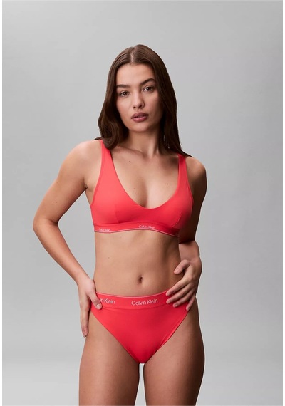 Calvin Klein Kadın Kalın Askı Ck Yazı Desenler Slim Fit Süngerli Pembe Bikini Üstü-16148