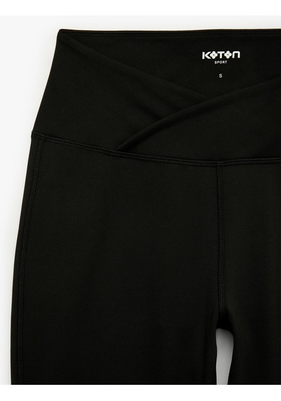 Koton Slim Fit Yüksek Bel İspanyol Paça Spor Tayt Siyah 7wak40103nk