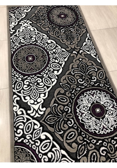 Kaşmir Halı Jade 97X200 Z009-02 Gri Mor Yolluk 2 Metre !