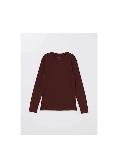LC Waikiki Lcwaıkıkı Classic Gri Melanj Bisiklet Yaka Uzun Kollu Penye Erkek Tişört Bordo