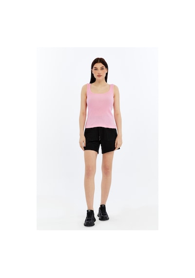 Kadın U Yaka %100 Pamuklu Kolsuz Dokulu Esnek Basic Günlük Tişört Pembe