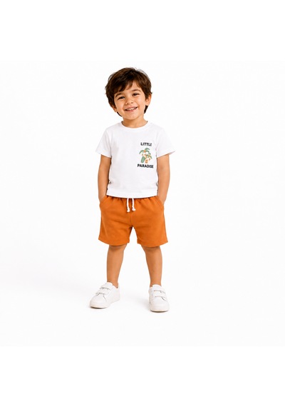 Tucankids Baskılı Erkek Çocuk İkili Takım Beyaz Kiremit Kiremit - Beyaz