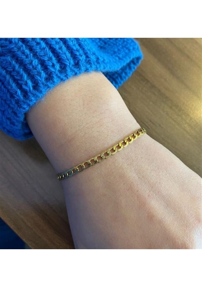 Erkek Gold Renk 4 Mm Dalgalı Model Zincir Bileklik Gold