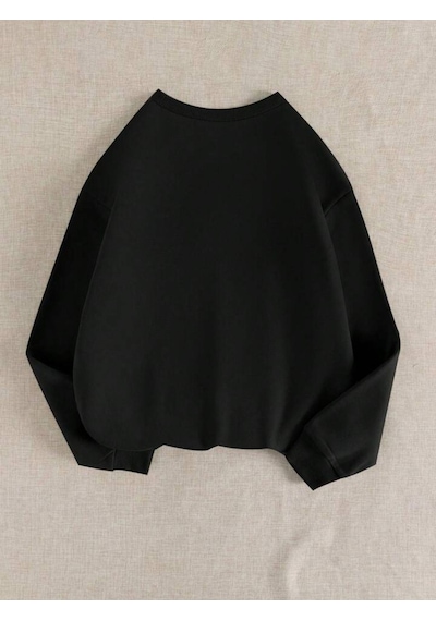 Ok Bear Sweatshirt - Siyah Baskılı Oversize Kalın Kışlık Bisiklet Yaka Siyah