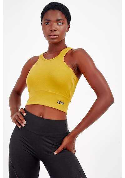 Maraton 17499 Active Slim Fit Kadın Bisiklet Yaka Kolsuz Gym Bralet Sarı