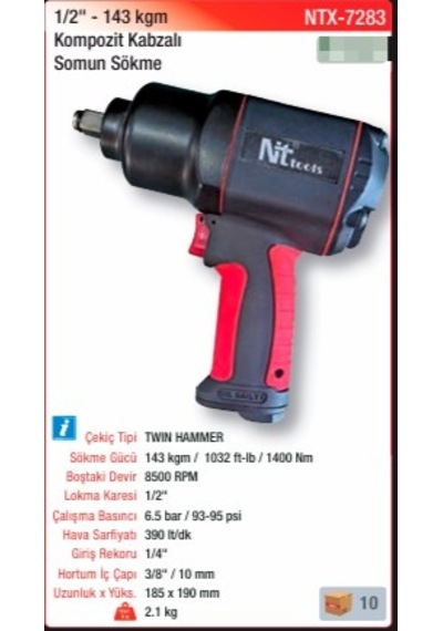 Nt Tools NTX-7283 1/2 İnç 143 Kgm Havali Somun Sökme