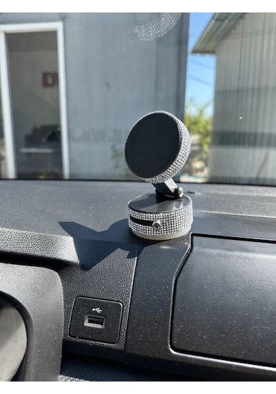 Kadınlara Özel Gümüş Taşlı Araç Telefon Tutacağı Oto Telefon Tutucu Kristal