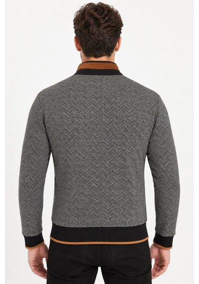 9021 Dewberry Erkek Sweatshırt-balıksırtı Siyah-2