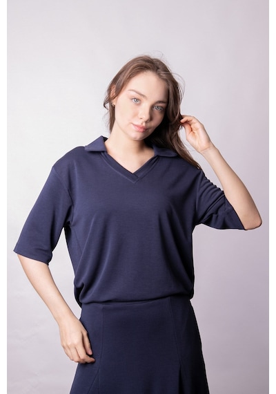 Kadın Yumşak Dokulu Esnek Kumaş V Yaka Yakalı Düşük Omuzlu Dirsek Boy Kollu Oversize Bluz-lacivert Lacivert Kadın Yumşak Dokulu Esnek Kumaş V Yaka Yakalı Düşük Omuzlu Dirsek Boy Kollu Oversize Bluz-lacivert Lacivert