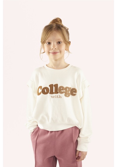 Kız Çocuk Nakış Detaylı Ekru Sweatshirt Çok Renkli Kız Çocuk Nakış Detaylı Ekru Sweatshirt Çok Renkli