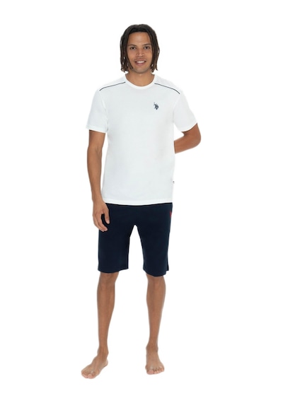 U.s. Polo Assn. 18905 Erkek Bisiklet Yaka Kısa Kol Şortlu 3'lü Pijama Takım Ekru