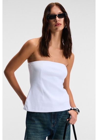 Grimelange ORIANA Kadın Slim Fit Straplez Beyaz Bluz