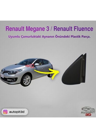 Renault Megane 3 2009-2015 Ve Renault Fluence 2009 Uyumlu Çamurluk Ayna Önü Plastik Parça Takım