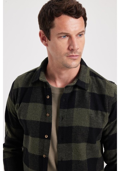 Tudors Erkek Slim Fit Dar Kesim Kareli Kışlık Oduncu Gömlek-42332 Haki