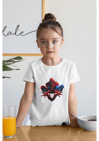 Sevbano Örümcek Adam Baskılı Unisex Spider-man Film Çocuk Tişört 1-12 Ya Beyaz