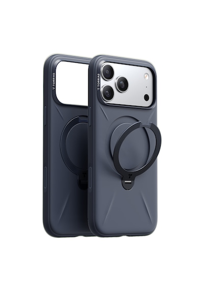 Torras Apple iPhone 17 Pro / 18 Pro Uyumlu O Stand Spin Silicone Serisi Magsafe Kılıf Lacivert