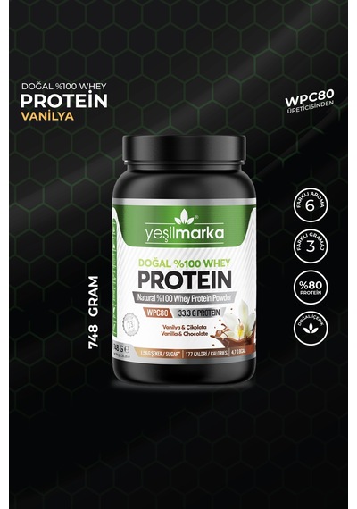 Yeşilmarka Doğal Whey Protein Tozu – Çikolata / Vanilya 748 Gr