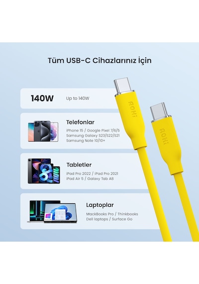 Aohi Silky Type-c To Type-c 1m Pd 3.1 480mbps 140w Süper Hızlı Şarj/data Kablosu Seti 3'lü