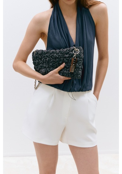 Suud Collection Mavi Nina Dökümlü Halter Top
