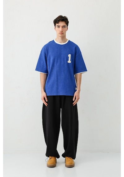 Vamos Oversize Baskılı Tişört V70-134 Saks