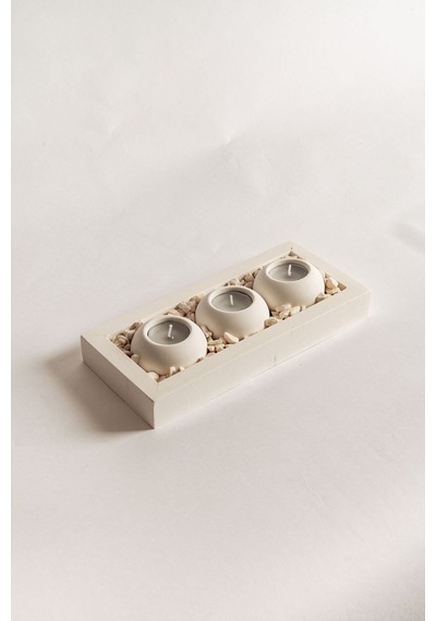 Tabaklı Beton Mumluk 3'lü Set Beyaz