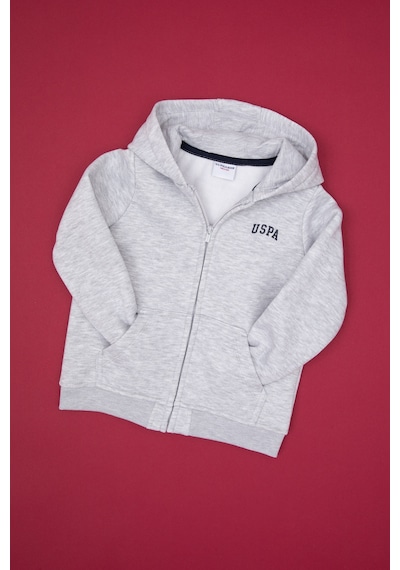 U.S. Polo Assn. Erkek Çocuk Açık Gri Örme Fermuarlı Kapüşonlu Hırka 50313852-VR001