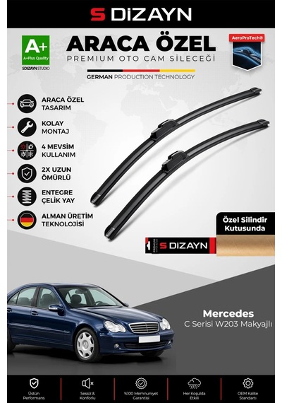 S-dizayn Mercedes-benz C Serisi W203 Makyajlı Ön Cam Silecek Seti 2003-2007 Premium Araca Özel 55-55