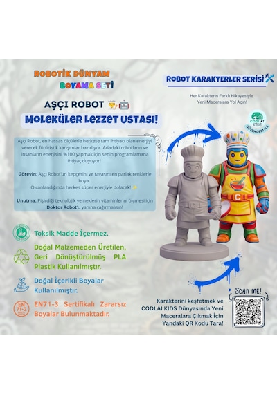 Codlaı Kids Robotik Dünyam 3d Boyama Seti - Çocuklar İçin Eğitici Yaratıcı Oyuncak Boyama Kiti - Aşçı Robot