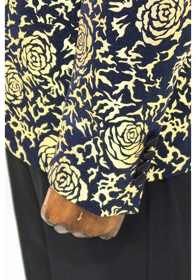 Wessi Gold Gül Desenli Slim Fit Lacivert Erkek Smokin Ceket Lacivert