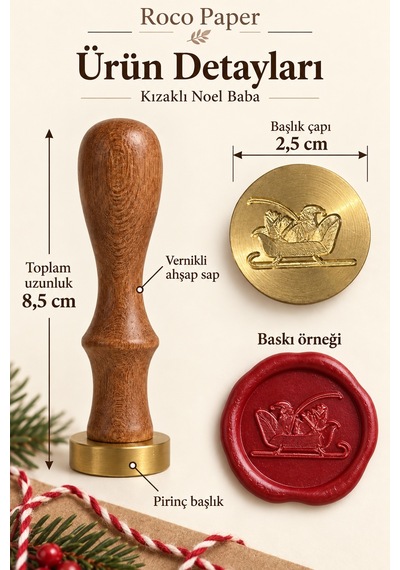 Yılbaşı Temalı Ahşap Saplı Pirinç Mum Mührü - 2.5 Cm Çap, Yeniyıl Çok Renkli