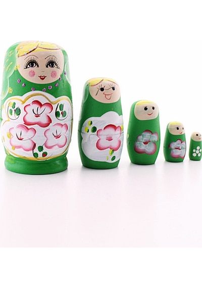Sevgiliye Hediye Ahşap Tombul İç İçe Matruşka Bebek Yeşil Set 5li Büyük Boy