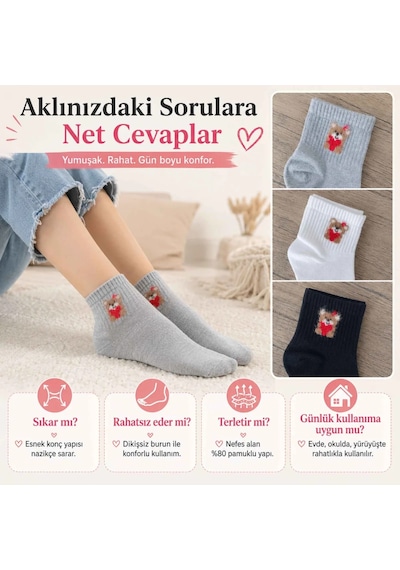 Çorap Giyim Kadın Ayıcık Desenli Kısa Konç Çorap 3 Lü Paket, %80 Pamuklu Dikişsiz Burun, Nefes Alan Yumuşak Bilek Çorabı, Siyah Beyaz Gri Çok Renkli Çorap Giyim Kadın Ayıcık Desenli Kısa Konç Çorap 3 Lü Paket, %80 Pamuklu Dikişsiz Burun, Nefes Alan Yumuşak Bilek Çorabı, Siyah Beyaz Gri Çok Renkli