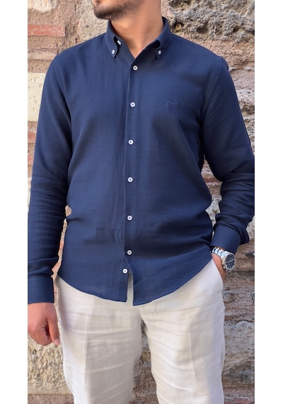 Slim Fit Uzun Kol Müslin Pamuk Rahat Nefes Alabilen Kumaştan Yaka Düğmeli Hediye Kutulu Erkek Gömlek Fs-004202 - Lacivert-2864 Slim Fit Uzun Kol Müslin Pamuk Rahat Nefes Alabilen Kumaştan Yaka Düğmeli Hediye Kutulu Erkek Gömlek Fs-004202 - Lacivert-2864