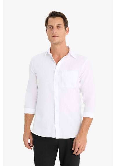DeFacto Modern Fit Polo Yaka Basic Düz Uzun Kollu Beyaz Gömlek E5045AX25SMWT34