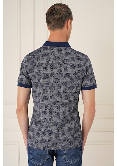 Efor Slim Fit Dal Yaprak Desen Polo Yaka Pamuklu Lacivert Tişört Ts 884 Lacivert