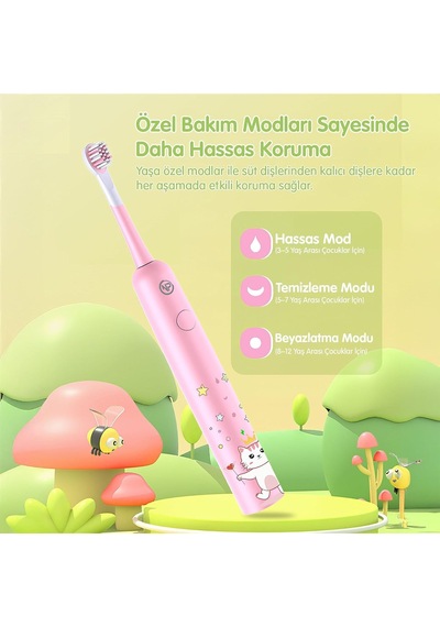 Nicefeel X500 Çocuklar İçin Dakikada 39600 Titreşim,şarjlı Sonic Profesyonel Diş Fırçası Pembe
