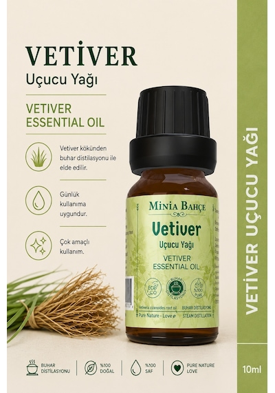 Minia Bahçe Bitki Ve Sanat Atölyesi  Vetiver Uçucu Yağı Saf ve Katkısız Bitkisel Uçucu Yağ 10 ML