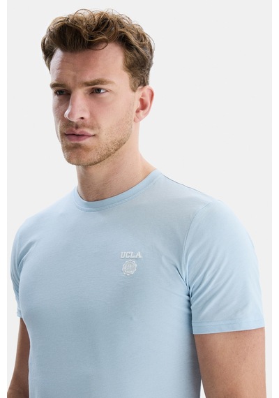 Ucla Bass Gök Mavisi Bisiklet Yaka Baskılı Standard Fit Erkek Tshirt Gök Mavisi
