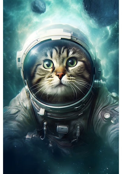 Astronot Kedi Uzay Savaşçısı Bilim Kurgu Galaksi Konsept Sanat Cam Tablo