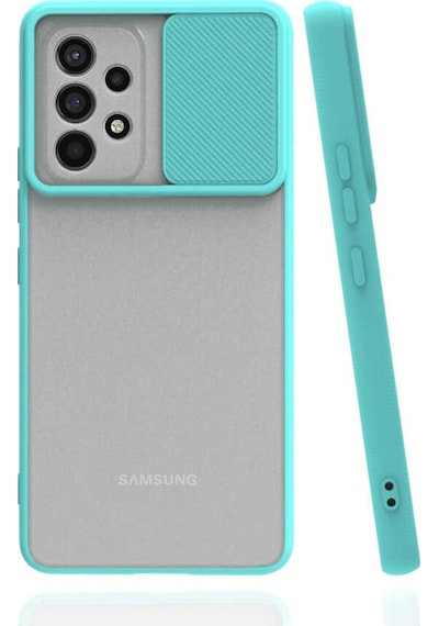 Noktaks - Samsung Galaxy Uyumlu A53 5g - Kılıf Slayt Sürgülü Arkası Buzlu Lensi Kapak - Turkuaz