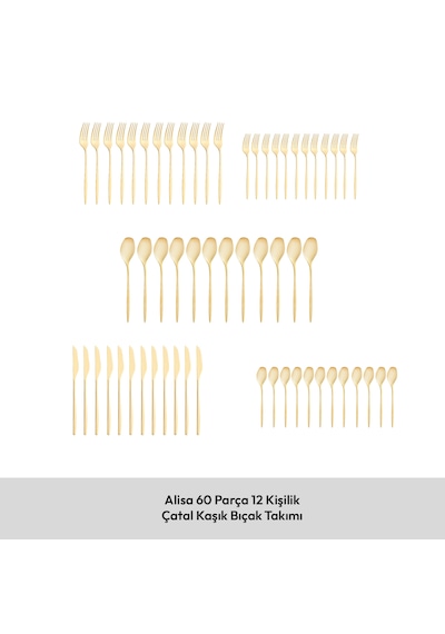 Emsan Alisa Parlak Gold 60 Parça 12 Kişilik Çatal Kaşık Bıçak Takımı