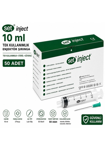 Set İnject 10ml 3 Parça Yeşil Uçlu Enjektör 50 Adet