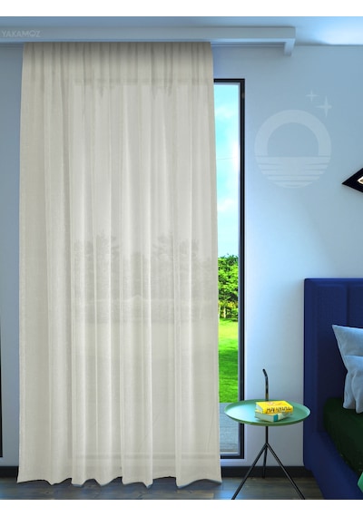 Ekru Renk Keten Görünümlü Ekstraforlu Tül Perde Linen Touch Serisi Ekru