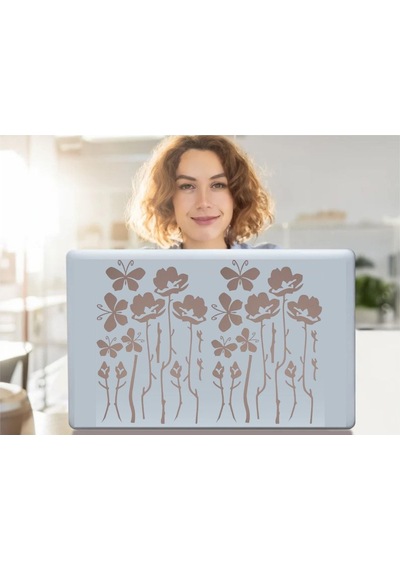 Defter Sticker,laptop Sticker Gri Çiçekli Pvc 48x33x0,5cm