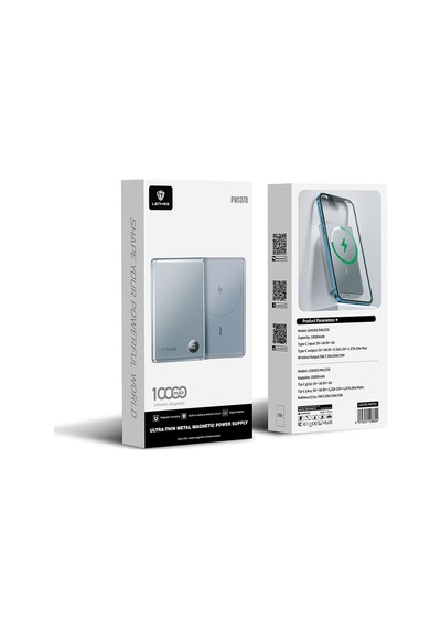 Lenyes PW137D 20 W 10000 mAh 15 W Ultra İnce Dijital Led Ekranlı Wireless Powerbank  Füme