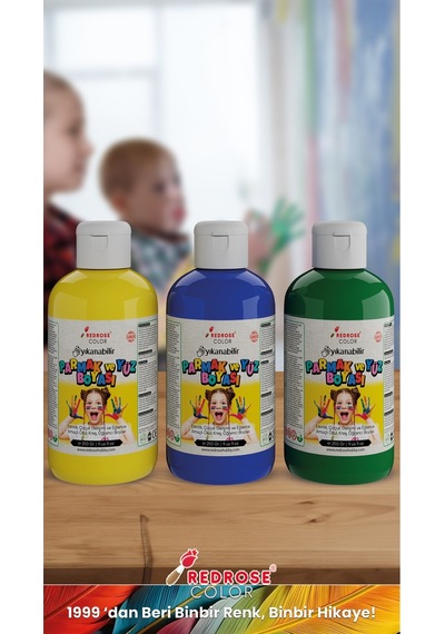 Mavi-yeşil-sarı Parmak Boyası 3'lü Set 3x250gr Yıkanabilir, Toksik İçermez, Çocuk Okul Kreş İçin